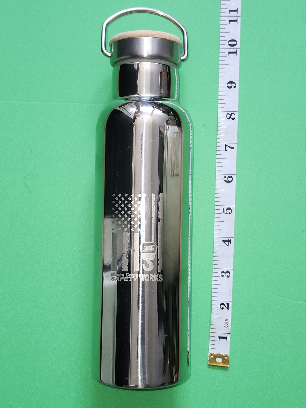 Vacuum Insulated 21oz Stainless Steel Water Bottle Bamboo Cap Mirror Chrome
